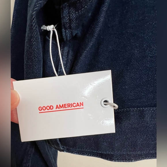 Good American DarkWash 70’s Icon Belted Crop Denim Jacket, Sz 5,  XXL. NWT - Picture 4 of 7